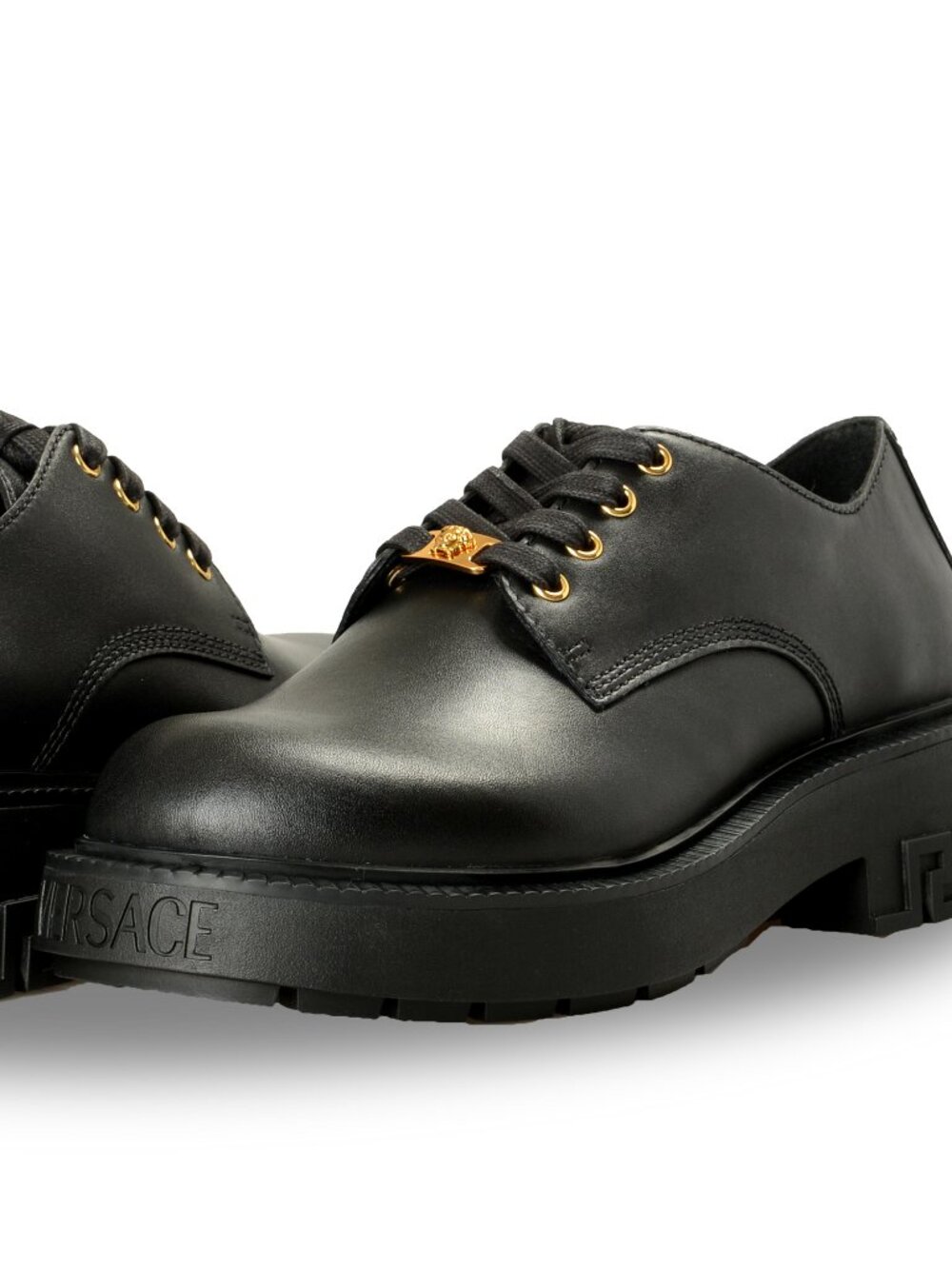 Versace Men's Black Leather Lace Up Derby Shoes US 6 IT 39